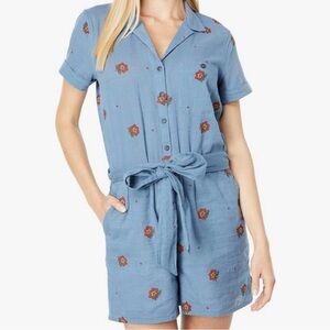 Toad & Co | Camp Cove Blue Floral Romper XL | Cotton Gauze